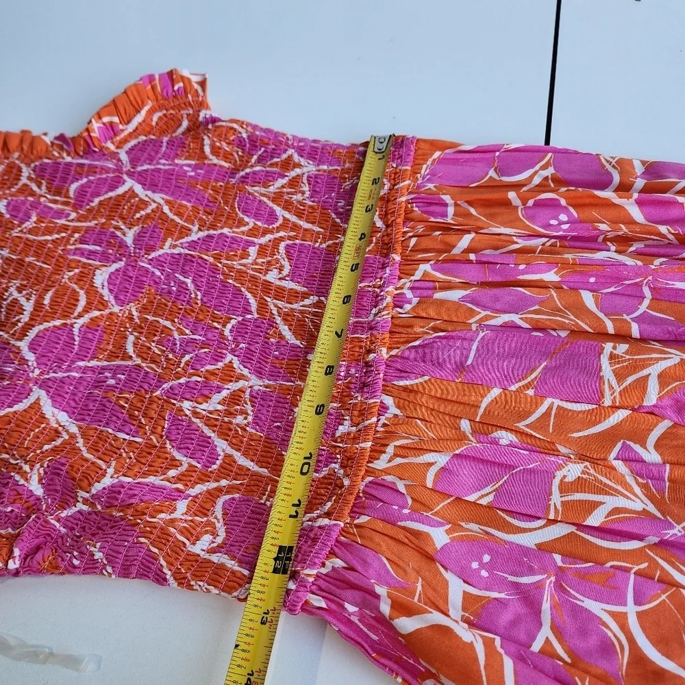 NWT Japna Maxi Dress One Shoulder Floral Summer Dress Smocked Orange Pink M